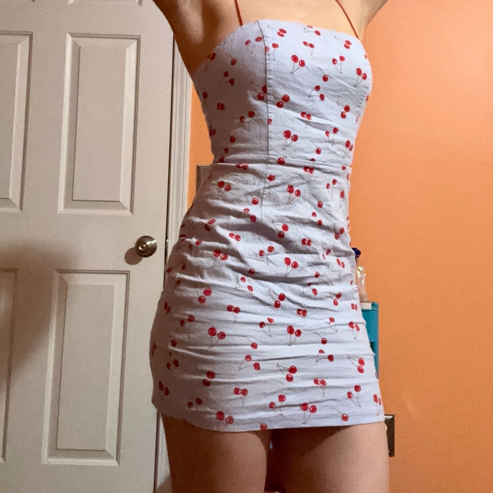 Cherry Print Strapless Dress